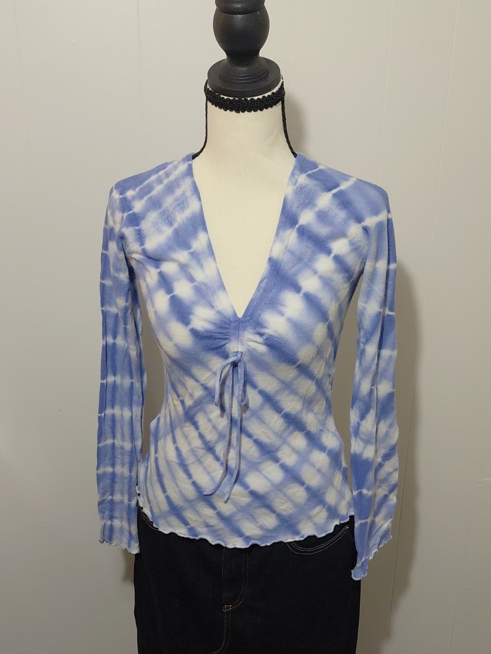 next Blue & White Tie-Dye Long Sleeve Top